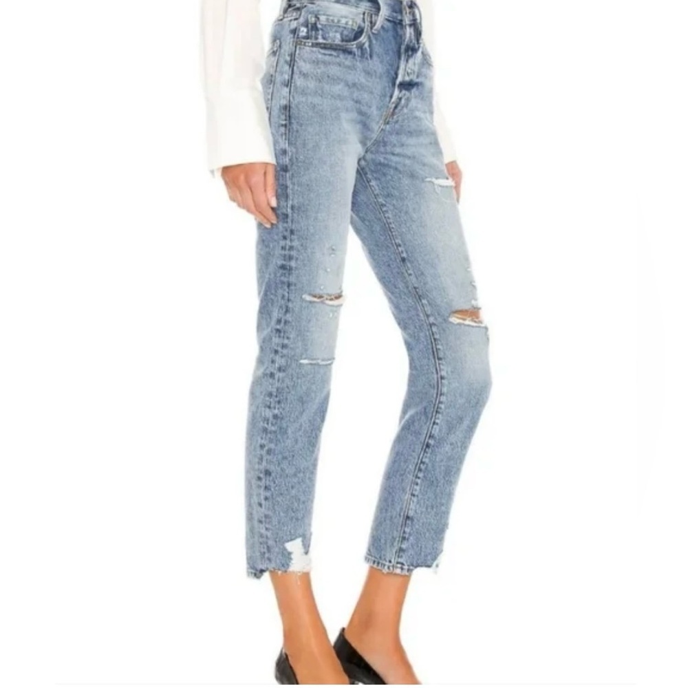 FRAME Le Original Distressed Straight Leg Jeans in Cascade Blue Rips-SZ 24 - Picture 6 of 15